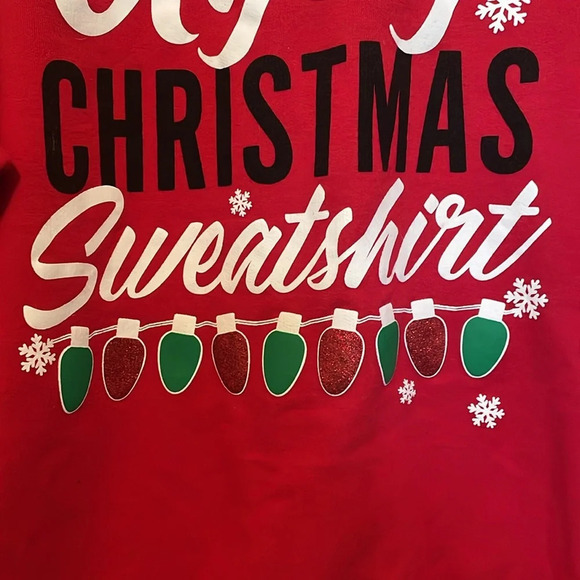 Ugly Xmas XXXL sweatshirt. Red soft string lights snowflakes crew neck banded - Picture 8 of 9
